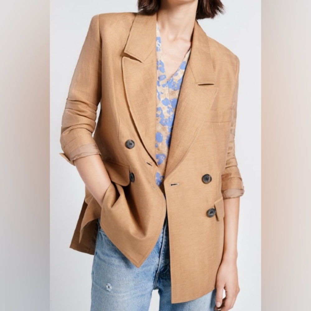 Smythe Oversized DB Blazer Tan Herringbone, size Small